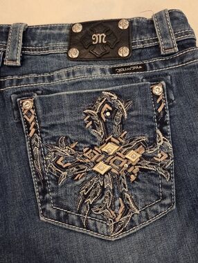 MISS ME Vintage Y2K Low Rise Boot Cut Rhinestone  Denim Jeans Women's Size 34